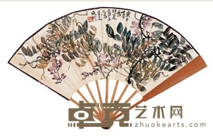 凌文渊 张伯英 1930年作 花卉 书法 成扇 19×51cm