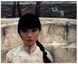 王沂东 1989年作 少女与飞鸟60×74cm
