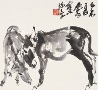 黄胄 己未（1979）年作 双驴 镜心