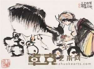 程十发 饲羊图 镜心 39×54cm