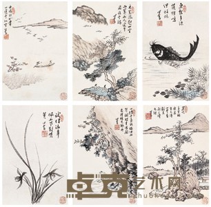 溥儒 山水花卉散页 镜心（六开） 30×19cm×6