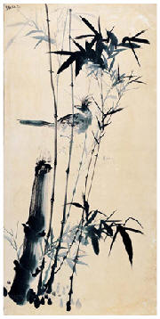 赵春翔 约1970年作 秀竹孤鸟 水墨 纸本182.5×90.5cm