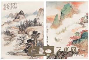 唐云 癸未(1943年)作 山僧·桃花溪 镜心(二帧) 34.7×25.4cm×2