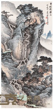 郑午昌 戊子(1948年)作 重崖观瀑图 立轴 104.9×50.7cm