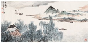 郑午昌 丁亥（1947年）作 春江帆影 镜心