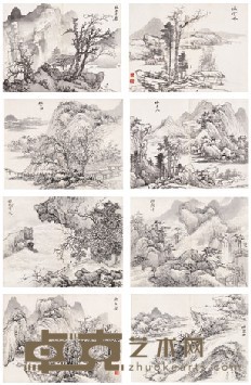 张石园 双面仿古册 册页(二十四开选八) 11.3×15.3cm×24