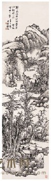 吴徵 辛巳腊月(1942年)作 溪山雨过 立轴 152.2×41cm