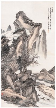 冯超然 乙丑（1925年）作 寒林萧寺 立轴