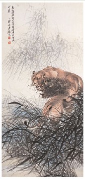 张善孖 丁卯（1927年）作 双狮图 立轴