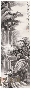 吴孟欧 甲申（1944年）作 落木寒泉 立轴 87×29cm