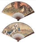 俞明 丁巳（1917年）作 双面人物扇 成扇