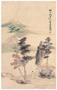 何海霞 辛巳(1941年)作 秋林闲步 立轴