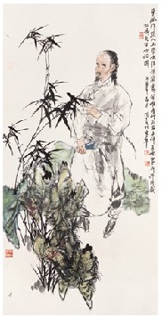 王明明 丙寅(1986年)作 板桥吟诗图 镜心