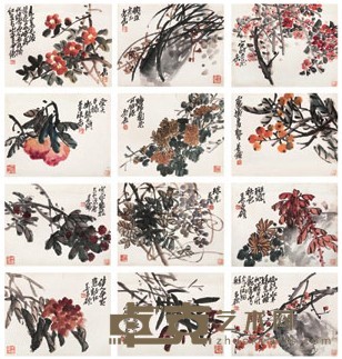 吴昌硕 梅兰竹菊花卉图 29×36cm×12
