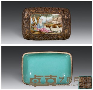 瓷胎画珐琅西洋仕女牧羊图盖盒 15×9.5cm