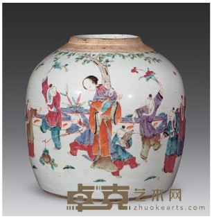 粉彩人物罐 高20cm；口径8cm