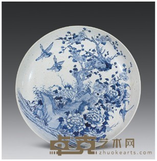 清光绪 青花花鸟大盘 高6.5cm；直径36cm