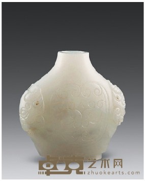 和田玉雕虎首鼻烟壶 高4cm