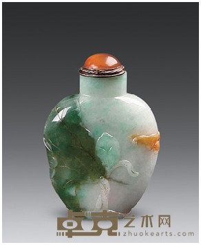 翡翠三色荷花蝙蝠壶 高5cm
