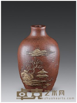 宜兴紫砂山水图案鼻烟壶 高6cm