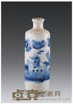 青花瓷山水人物鼻烟壶 高7.5cm