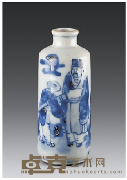 青花瓷山水人物鼻烟壶 高7.5cm