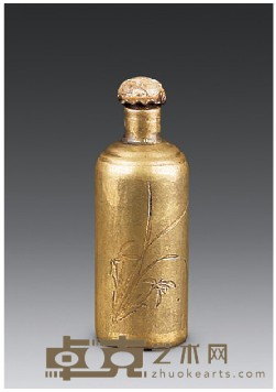 铜雕兰花诗文鼻烟壶 高6.7cm