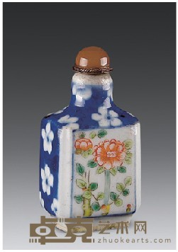 五彩八棱鼻烟壶 高7.7cm