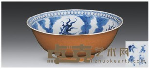外酱釉里青花鱼藻纹碗 高7.8cm；直径20cm