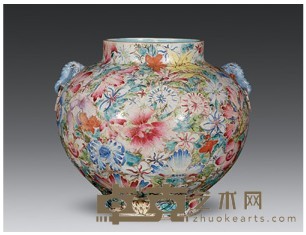 粉彩象耳百花尊 高21cm；直径12cm