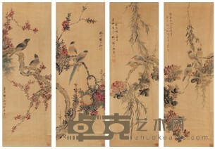张大壮 花鸟 四屏 92.5×31.5cm×4