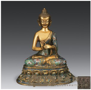 铜胎鎏金掐丝珐琅释迦牟尼佛像 高29cm