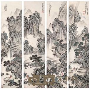 陈少梅 山水人物 四屏 131×31.5cm×4