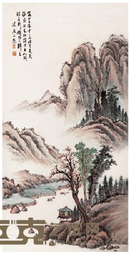 孙瘦石 山水松云图 127×66cm
