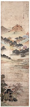 钱杜 山水人物图 117×47cm