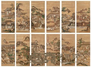 宫廷屏风画 168×62cm×12