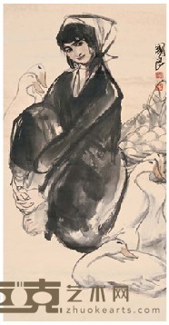 史国良 少女牧鹅 86×44cm