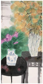 陆春涛 2004年作 看花香远 立轴138×69cm