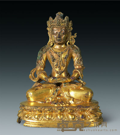 清乾隆 铜镀金无量寿佛像 高10.5cm