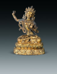 清中期 铜鎏金文殊菩萨像