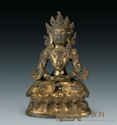 清中期 铜鎏金无量寿佛像 高10.5cm