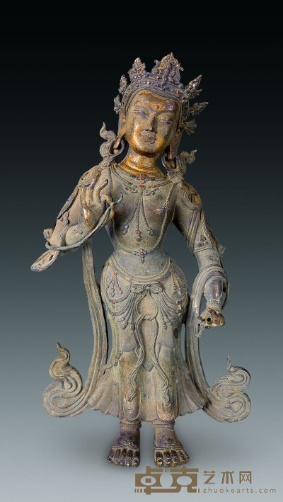 清中期 铜鎏金菩萨立像 高42.5cm