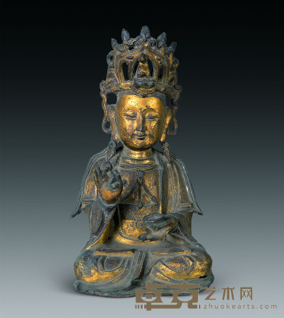 明中期 铜鎏金观音菩萨像 高26.5cm