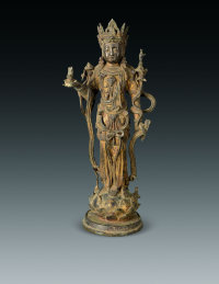 明中期 青铜漆金观音菩萨立像
