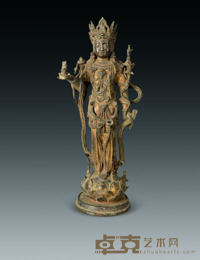 明中期 青铜漆金观音菩萨立像 高39.5cm