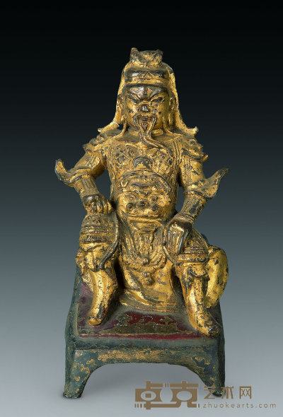 明中期 铜漆金关公像 高24cm