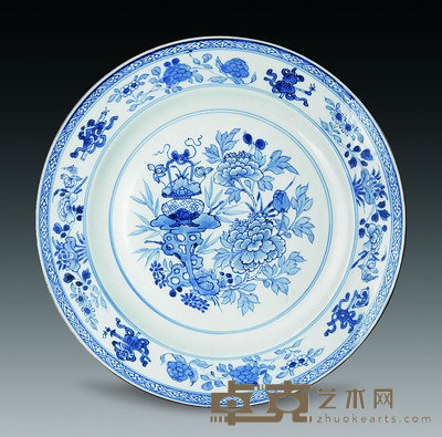 清康熙 青花花卉盘 直径27.5cm