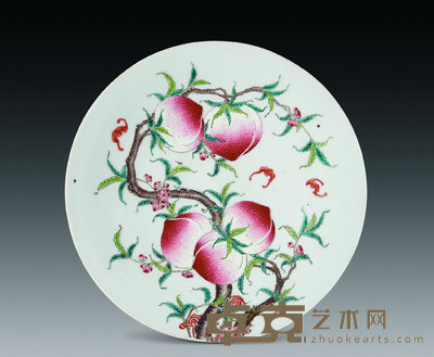 清 粉彩五福长寿盘 直径31cm