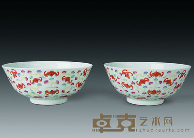 清光绪 粉彩云蝠纹碗(一对) 直径16cm