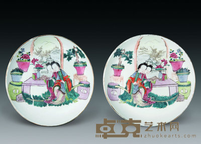清同治 粉彩“二乔”人物盘 直径17.3cm